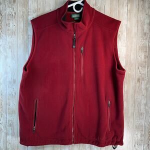 LL Bean Fleece Vest Mens XL Red Cranberry Black Trim‎ Full Zip Hiking Outdoor
